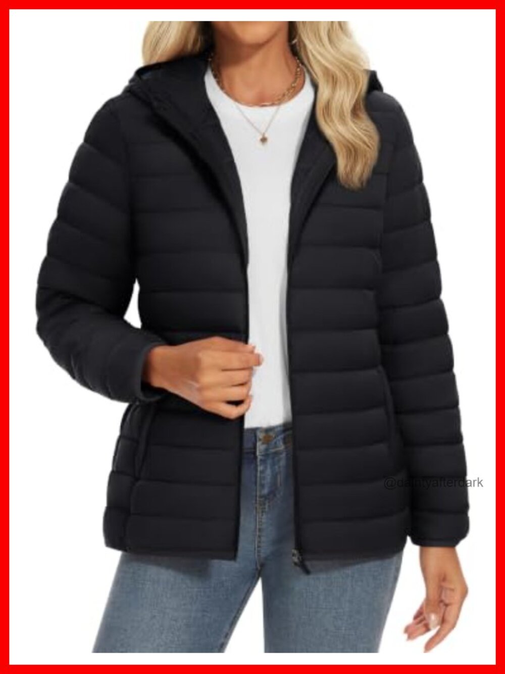 Women's Lightweight Quilted Puffer Jacket Hooded Nylon Water Resistant Warm Coat